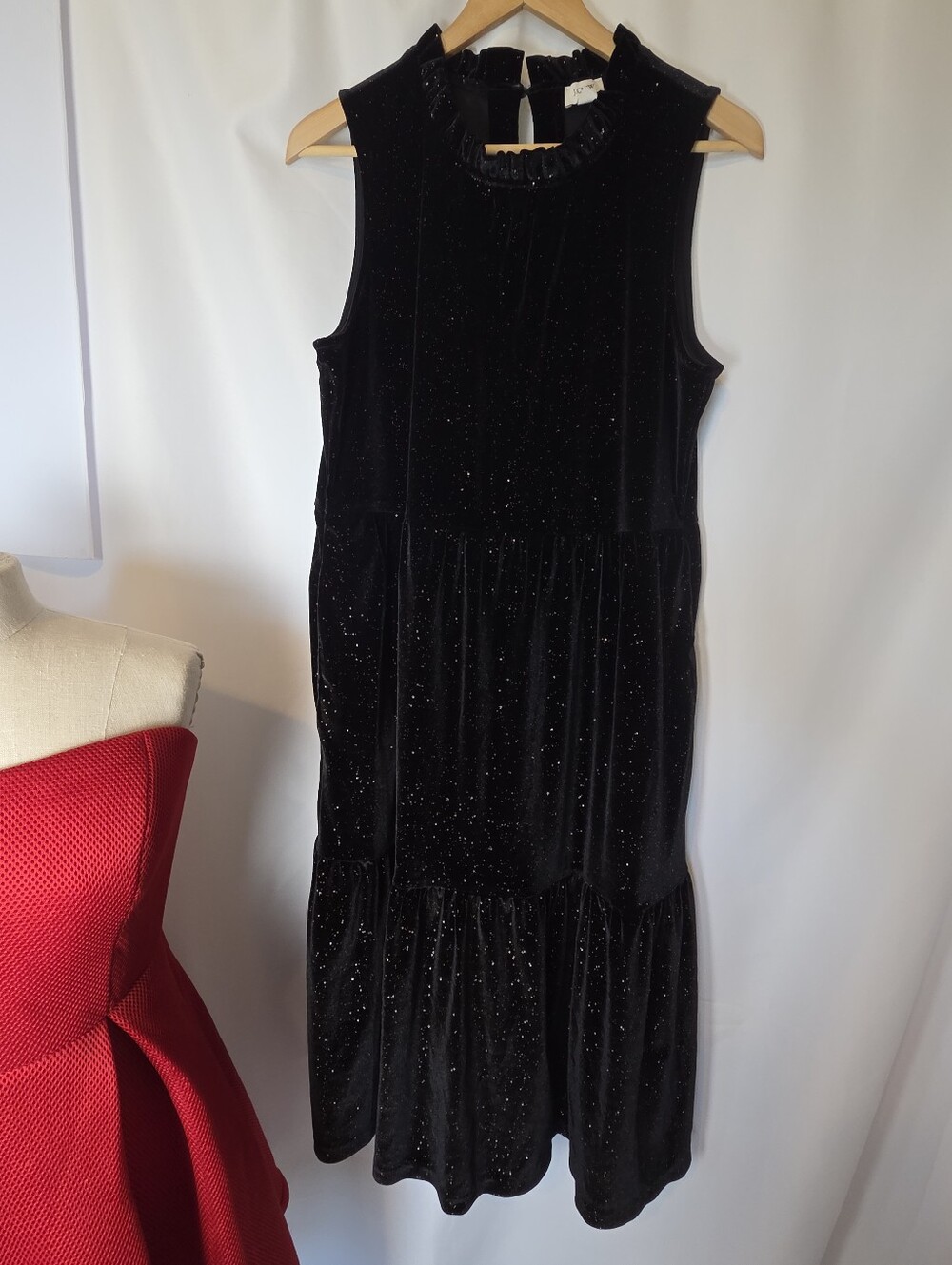 J. Crew Black Velvet Shimmer Tiered Midi Dress - Picture 2 of 12